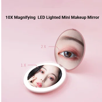 

10X Magnifying Compact Travel Portable Sensing Lighting Makeup Mirror LED Lighted Mini Makeup Mirror Makeup Tool G0103