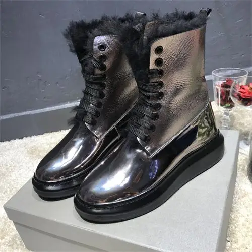 Зимние ботинки; женские ботинки из овчины; Botas Feminina; женская обувь на платформе; ботинки до середины икры; повседневная обувь на шнуровке; Botas Mujer; Buty Damskie - Цвет: As Pic