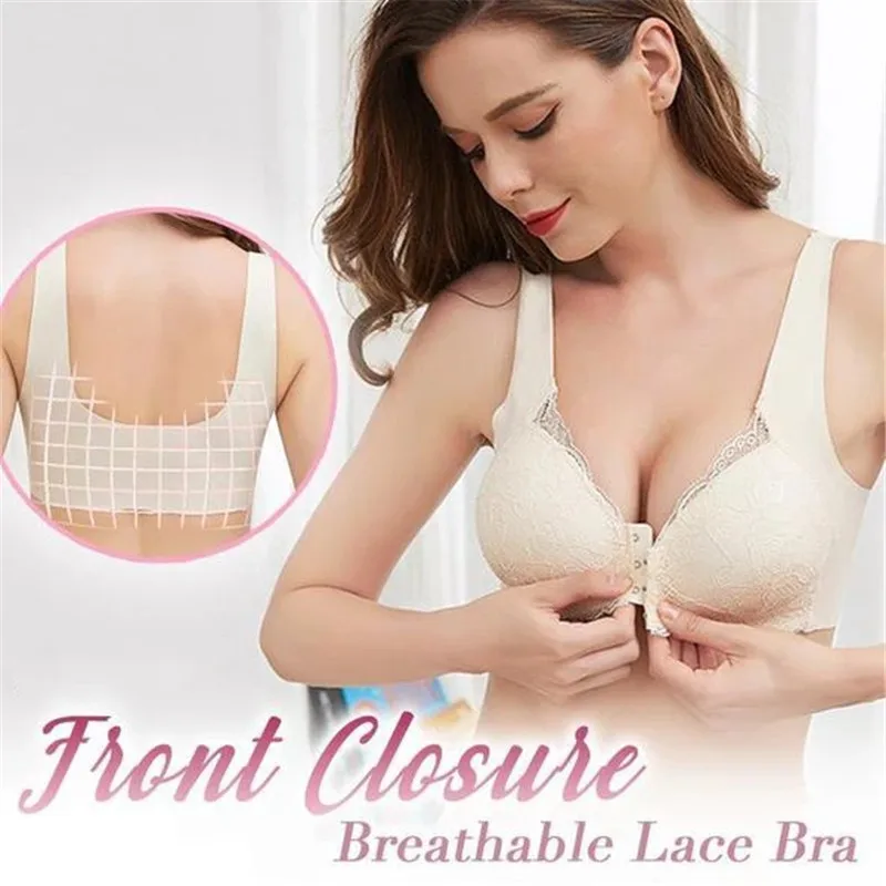 

Seamless Front Buckle Seamless Vest Lace Bra Beautiful Back Underwear Breastfeeding Bra Front Closure Lace Bra