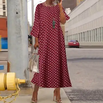 

ZANZEA 2020 Women's Printed Sundress Bohemian Summer Maxi Dress Casual Long Sleeve Vesitidos Female Polka Dot Robe Plus Size 5XL