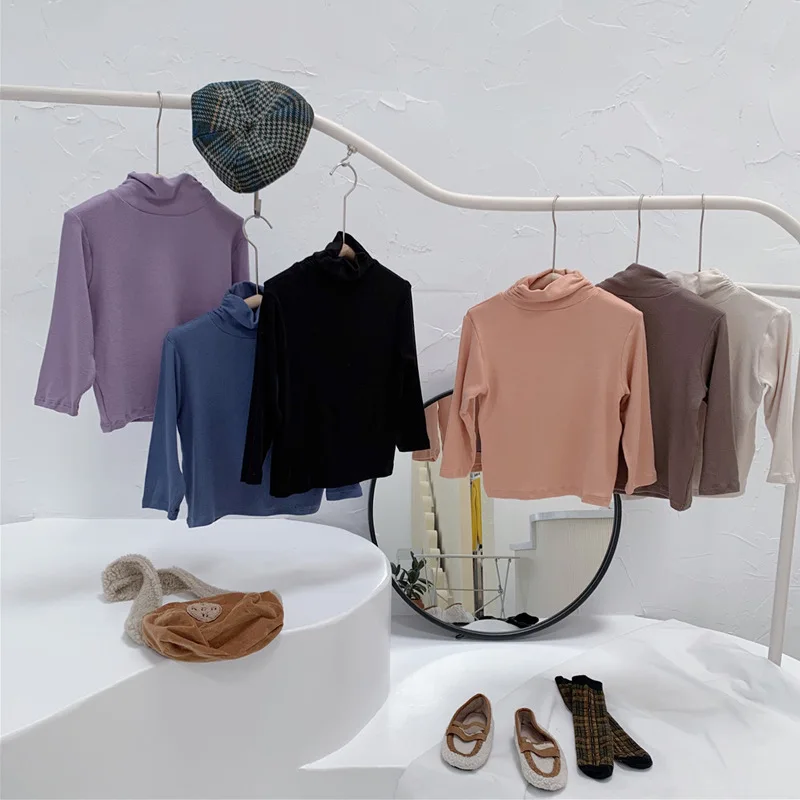 

Baby T-shirt 2020 Autumn Children Striped Half High Collar Bottoming T-Shirt Solid Color Pure Cotton Long Sleeves T-Shirt