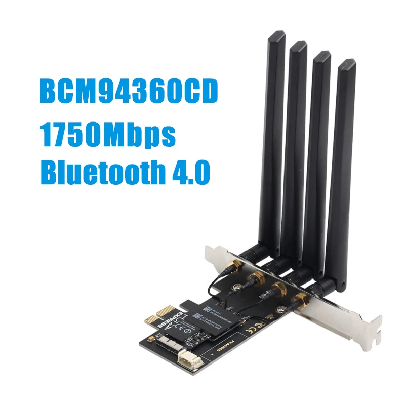 

1750Mbps PCIe Desktop Wifi Card BCM94360CD Hackintosh macOS 802.11ac Bluetooth 4.0 Dual Band Wireless Adapter AirPort Handoff