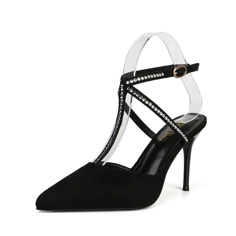 

QSR 9CM PUMPS 2019 spring and summer new high heels hot diamond stiletto pointed single shoes women's sandals