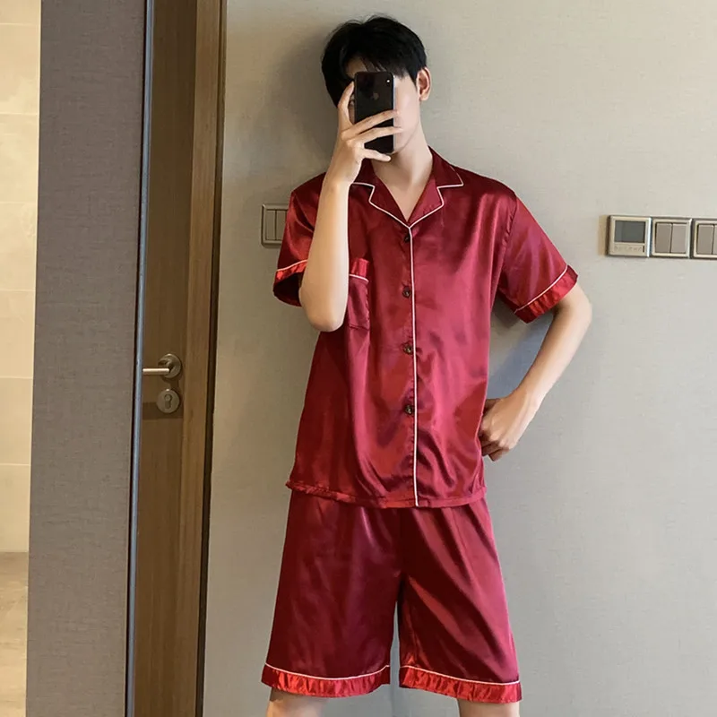 Nuovi pigiami di seta satinata da uomo estivi set stile coreano di T-Shirt  e pantaloncini pigiami da uomo Pijama per il tempo libero Plus Size  abbigliamento per la casa _ - AliExpress