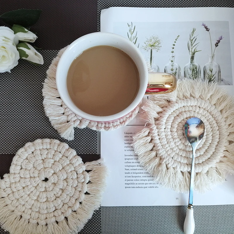 

Cotton Rope Woven Dining Table Mat Heat Insulation Pot Holder Round Coasters Coffee Drink Tea Cup Table Placemats Mug Coaster