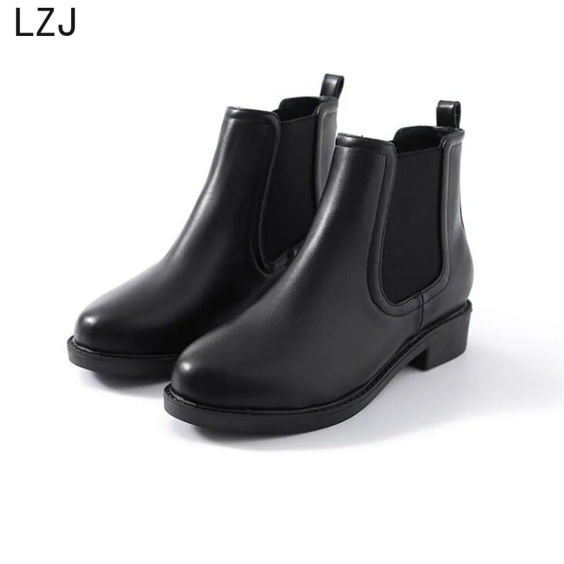 

LZJ 2019 Woman leather Ankle boots Autumn Waterproof Ankle Boot Women Shoes Low Heel Boots Non-Slip Ladies Shoes Martin boots