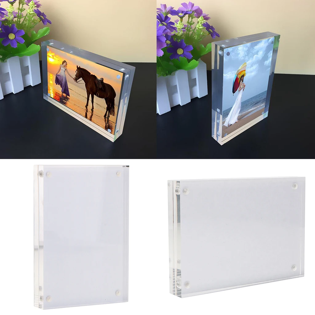 Acrylic Photo Frame 5.98x3.93`` Clear Picture Display with Magnet Crystal Picture Frame for Home Desk Table Decor