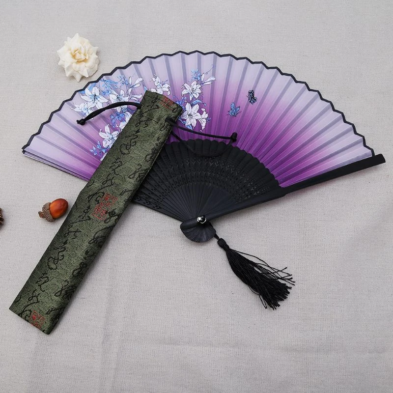 Chinese Calligraphy Style Decorative Folding Hand Fan Bag Dustproof