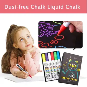 

6pcs liquid chalk blackboard erasable dust-free water-based liquid erasing pen kids dust-free liquid chalk free shipping 40A9