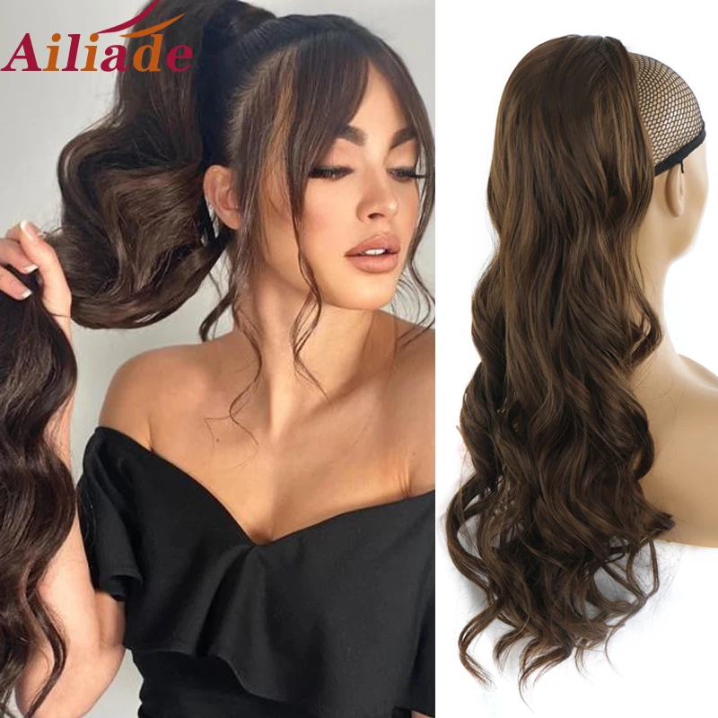 AILIADE  Long Wavy Ponytail Hair Synthetic Drawstring Ponytail Clip in Hairpiece Black Blue Wave Curly Style Ponytail For Women дезодорант mon platin blue wave 80 мл