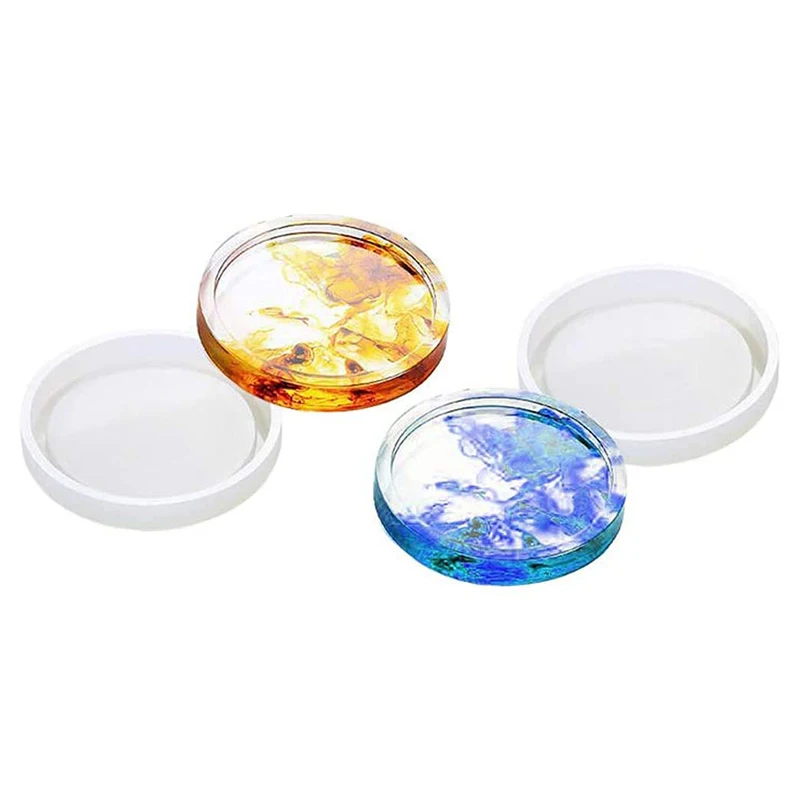 Hot 4 Pack Round Silicone Coaster Molds Clear Epoxy for Casting with Resin Concrete Cement and Polymer Clay | Дом и сад