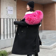 Новинка, модные женские зимние куртки, длинное пальто, парки, зимние теплые утолщенные большие пальто из искусственного меха Parker размера плюс, Женская куртка