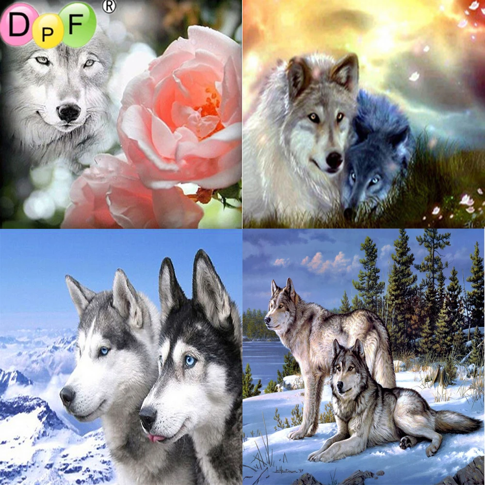 DPF 5D алмазная живопись сделай сам полноразмерная/круглая вышивка волк крестиком