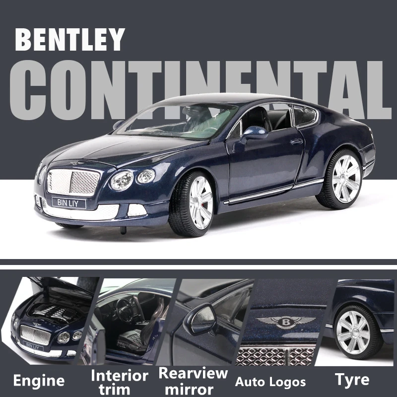 1:24 Bentley Континентальный GT W12 легкосплавная модель автомобиля рулевое колесо тяга детские игрушки коллекция подарок Выдвижной Автомобиль