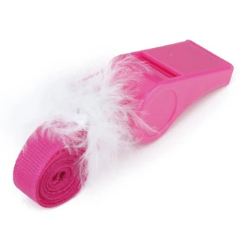 

10 x Party Games Plastic Fluffy Whistles with Strap---Hot Pink