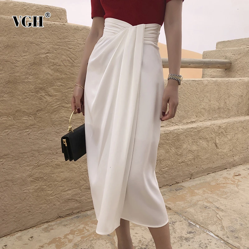 VGH нерегулярные женские юбки с разрезом по бокам, высокая талия, асимметричная, с рюшами, винтажная юбка миди для женщин, мода, одежда