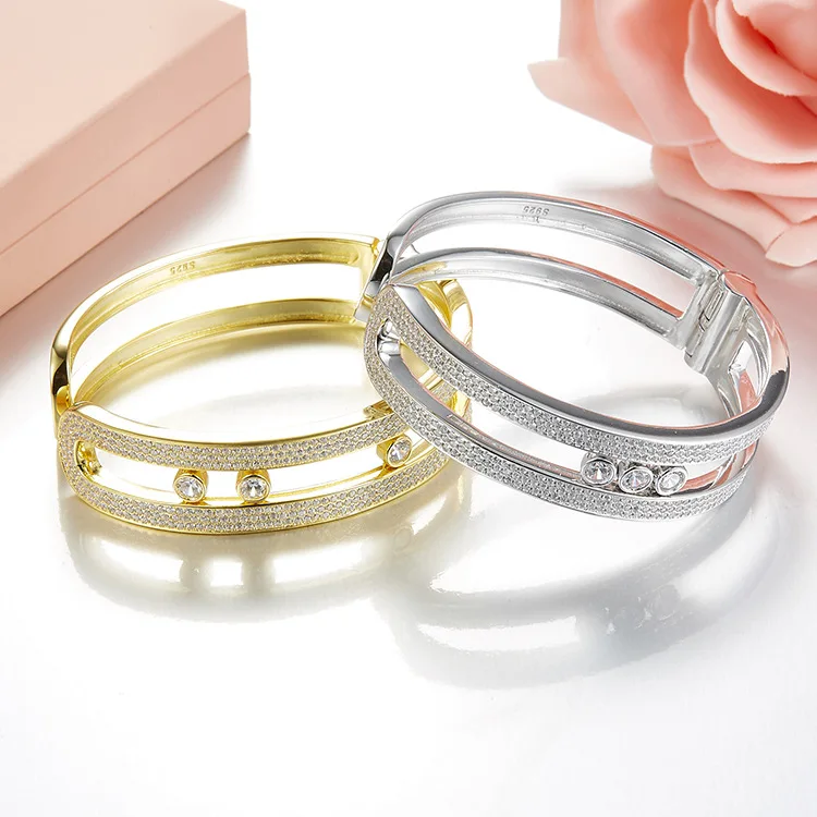 

Real 100% 925 Sterling Silver Move bracelet&bangle With Clear CZ stone For Women Brand France Jewelry moved bracelete masculino