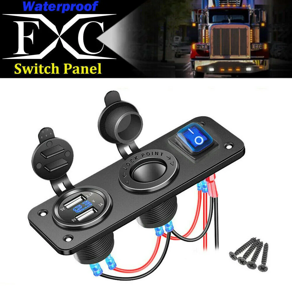 Автомобильное зарядное устройство с двумя usb-портами+ светодиодный вольтметр+ розетка 12 В