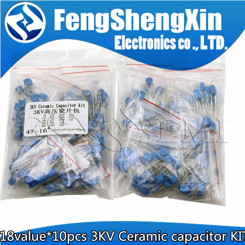 18value*10pcs 3KV High voltage  Ceramic capacitor KIT 3KV 5P 10P 22P 30P 47P 56P 100P 150P 220P 330P 470P 102 222 332 472 103 10pcs 100v101j cbb capacitor 100v100pf metal film capacitor 100p pitch 5mm