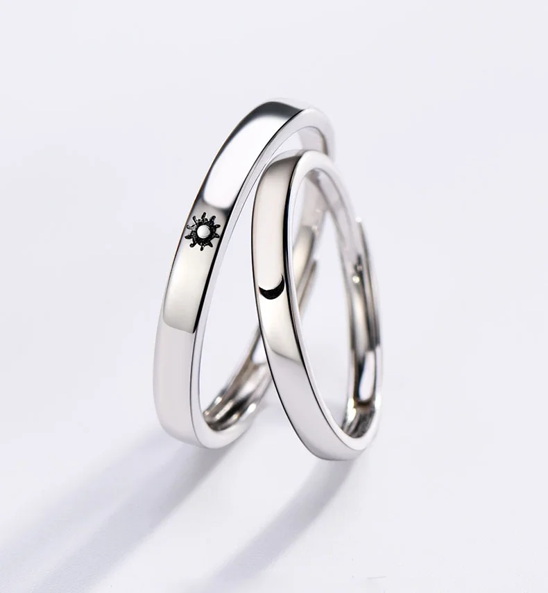 Anillo minimalista de Luna y sol para hombre y mujer, anillo ajustable con apertura sencilla, Color plata, para pareja, joyería de compromiso