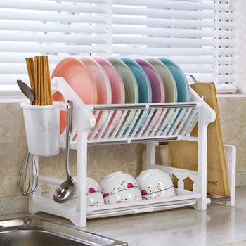 

Double-deck oversize plastic shelf for household kitchen utensils, bowls, chopsticks and sinks