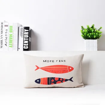 

Personalized Geometry Pillowcase Green Fish Text Rectangle Waist Pillowcase Car Office Polyester Linen Small Decoration Cushion