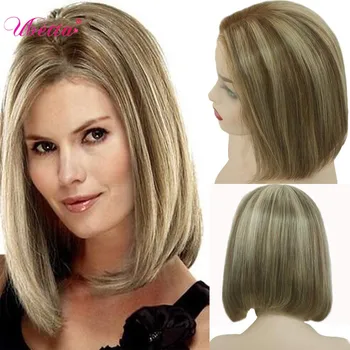 

UBETTA Real Hair Wigs Bob Wig Front Human Hair Highlight Short U Part Bob Wig Bleached Knots Pre Plucked Remy Hair Wigs