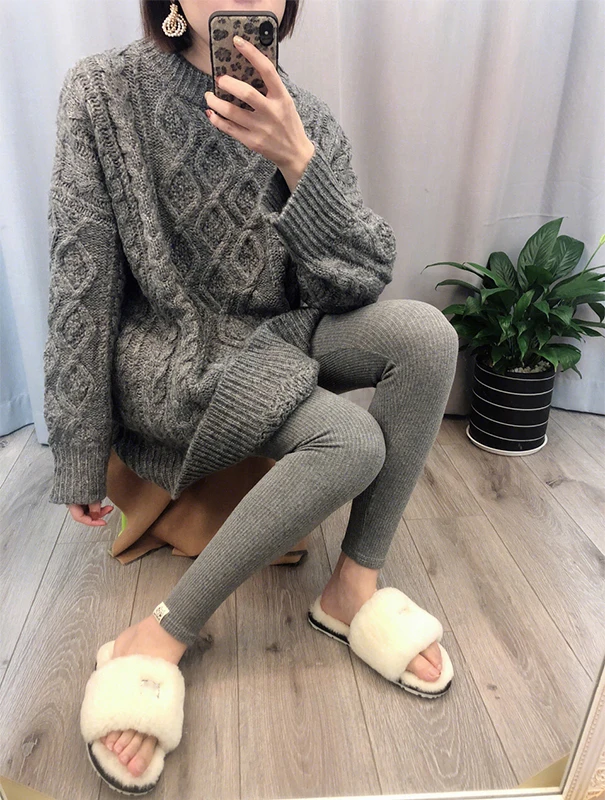 Brand Women Winter Fur Slippers Lady Fashion Sheep Leather Shoes