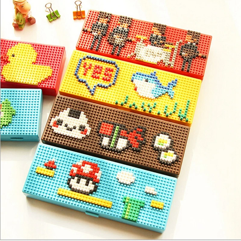 

Building Blocks DIY Cute Pencil Case Creative Educational Kids Square Pencil Box Cartoon Anime School Supplies Pencilcase Kalem