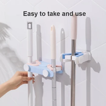 

1PC Bathroom Mop Holder Household Storage Tidy Mop Shower Hook Wall Hanging Toilet Mop Storage Rack TXTB1