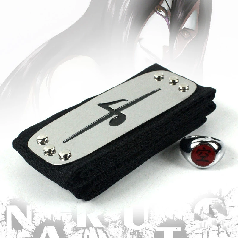 Аниме Наруто Акацуки повязка на голову + кольцо косплей аксессуары Uchiha Itachi черная