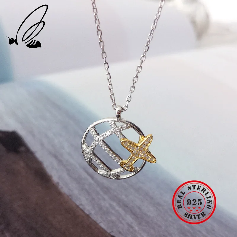 

Necklaces Pendants 925 Sterling Silver Earth Airplane Chain Cut Boho Dainty Collar Largo Collares Mujer Bizuteria Damska Jewelry