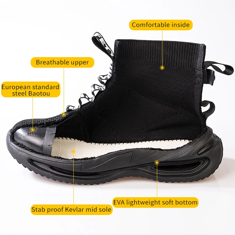 Safety shoes Large Size 50 Men Work Safety Boots Steel Toe Shoes Safety Boots Anti-smash Anti-puncture Work Sneakers Indestructible Shoes