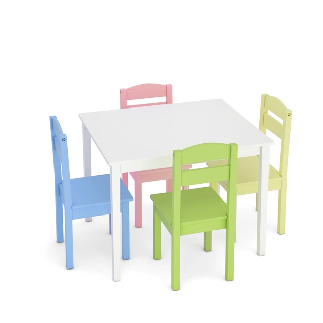 Costway 5 Piece Kids Wood Table Chair Set Activity Toddler Playroom Furniture Colorful