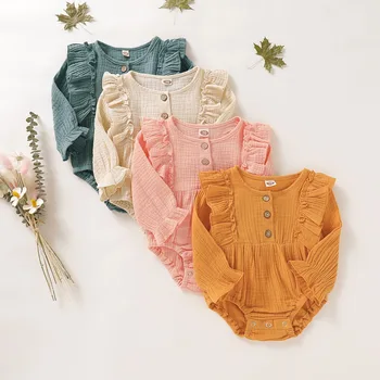 

Cotton Muslin Baby Girl Clothes Summer New Double Gauze Kids Romper Jumpsuit Headband Dusty Pink Playsuit For Newborn