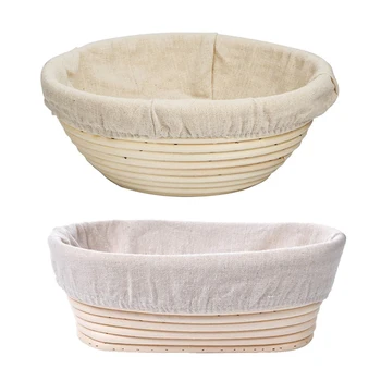 

Handmade Rattan Bread Banneton Basket Set With Liner Bread Proofing Baskets Round/Oval Sourdough Proving Basket Bakery Cafe