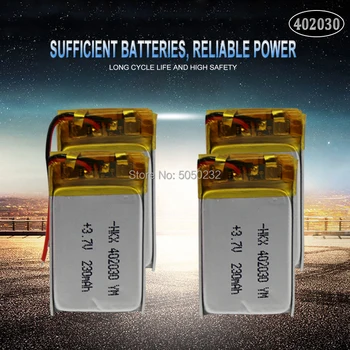 

4pc 200mah 3.7V 402030 Lithium Polymer Li-Po Battery For GPS MP4 Camera Power Bank Tablet Electric Toys PAD DVD Lipo cells