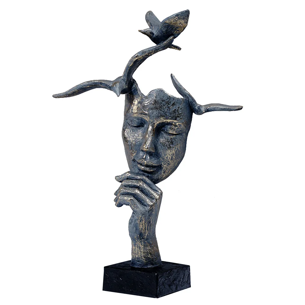 Sculpture Head Modern Abstract Art Resin Statue Decoration CanvasPaintArt