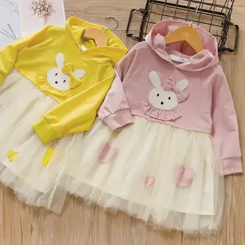 

Hooded Kids Baby Dress Girls Fancy Wedding Dress Long Sleeve Party Cartoon Rabbit Dress For Girl Spring Autumn Dresses