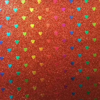 

synthetic PU Heart print gllitter leather material