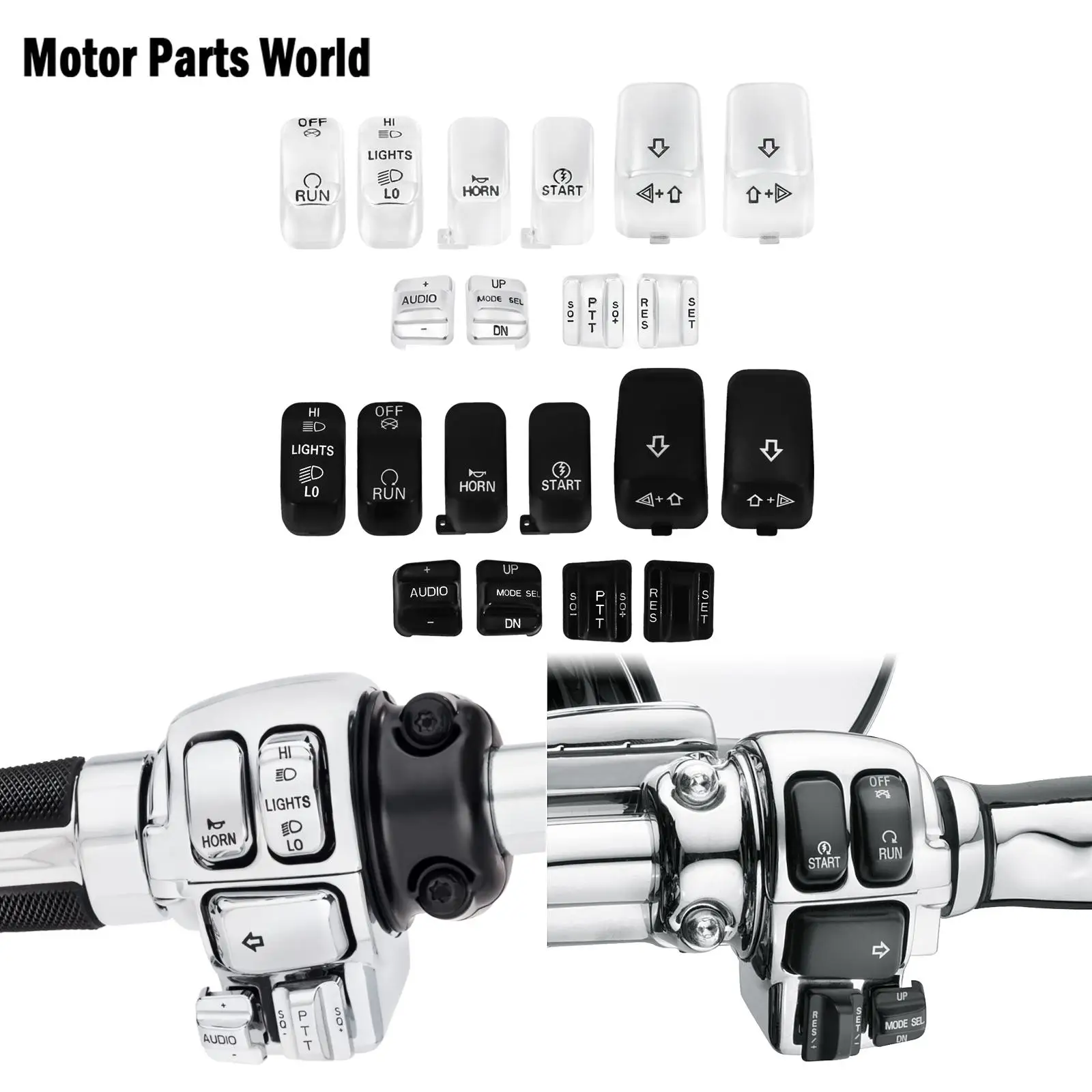 10 Pcs Motorcycle Hand Control Switch Housing Buttons Caps Black Chrome