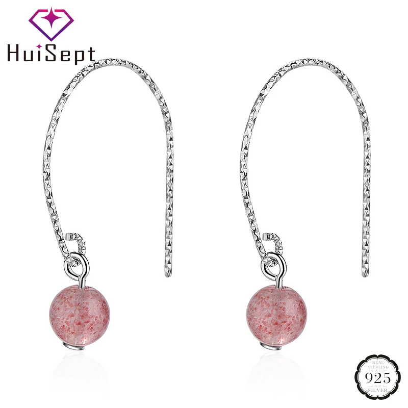 

HuiSept Fashion 925 Silver Earrings Jewellery Round Shaped Crystal Gemstone Drop Earrings for Women Wedding Ornaments Wholesales