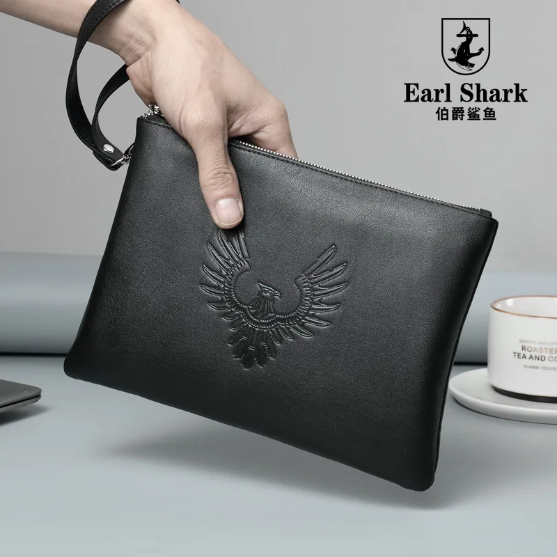 

Count Shark Men Clutch Bag Genuine Leather Business Casual Clutch Full-grain Leather Ultra-Thin Soft-Handbag