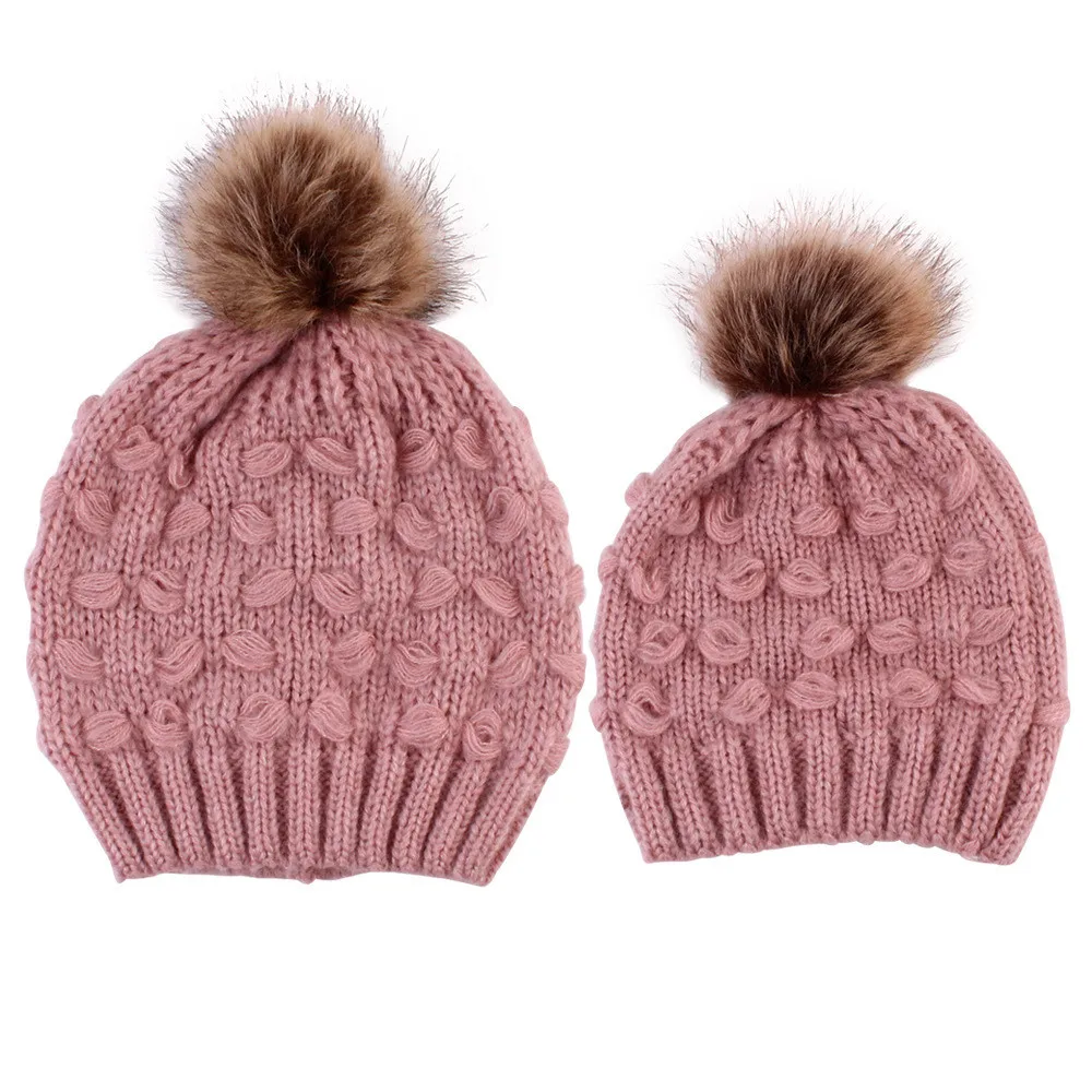 Новая детская одежда для маленьких мальчиков и девочек и мам вязаная шапка(комплект) зимние теплые Шапки мягкая шапка Кепки