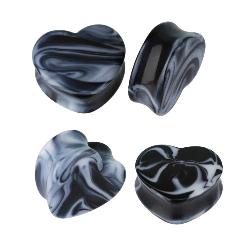 2pcs Black White Heart Ear Plugs and Tunnel Piercings lugs Earring Gauges Expanders Stretchering Plug Body Jewelry | Украшения и