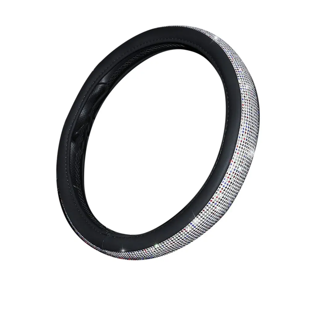 Car Interior Rhinestone Diamond Car Steering Wheel Set With Drill Car Handle Set Cute Steering Wheel Cover Unisex - Color Name: Black diamond