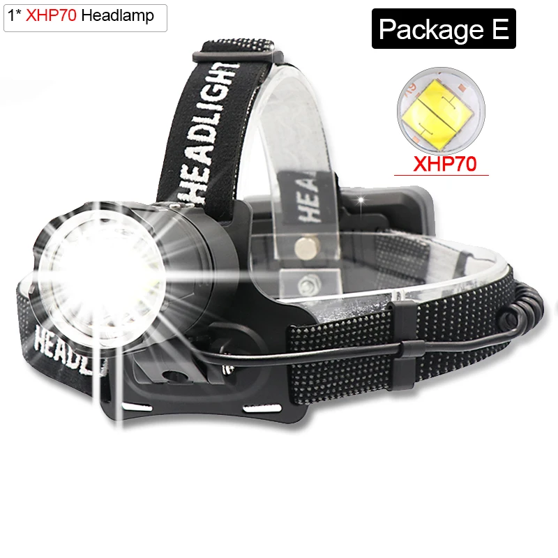 Package E Новые фары Масштабируемые USB фонарик 8000 Люмен XHP-70.2 светодиодные фары высокой мощности Фонари Мода - Испускаемый цвет: Package E