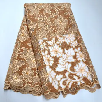 

Gold Nigerian Velvet Lace Fabric With Stones Beads 2020 High Quality Lace African Lace Fabric For Wedding Dress French Net Lace