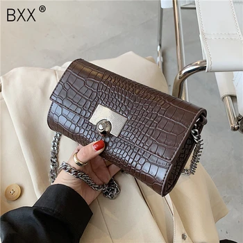 

[BXX] Crocodile Pattern PU Leather Small Bags For Women 2020 Autumn Winter Chain Shoulder Handbags Fashion Crossbody Bag HO392