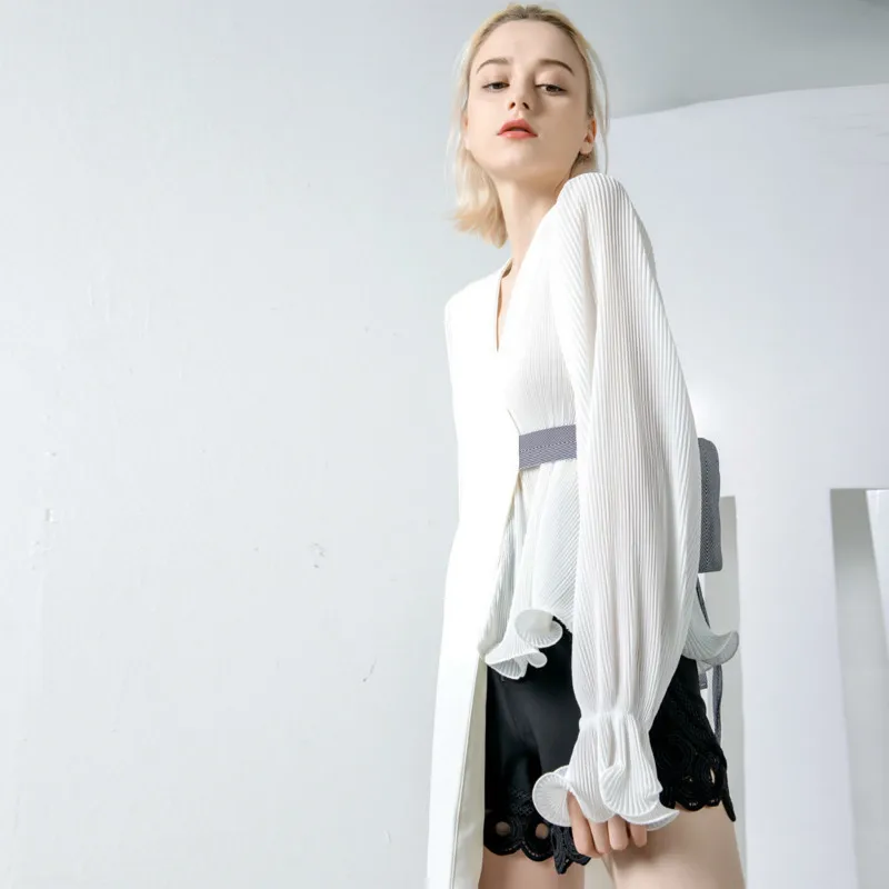 Max LuLu осень модная Корейская одежда женская винтажная уличная Женская сексуальные Вершины шифоновая повседневные кофточки с v-образным вырезом Длинные рубашки